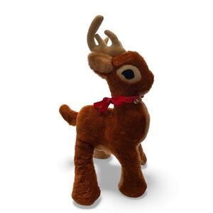 Vintage Plush Reindeer with Red Bow